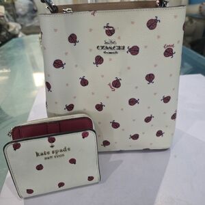Coach White Ladybug Pattern Tote Bag